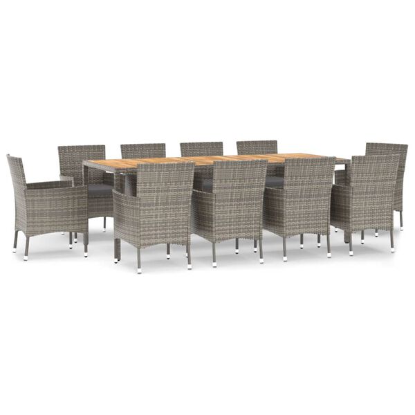 vidaXL Matgrupp f&ouml;r tr&auml;dg&aring;rden med dynor 11 delar gr&aring; konstrotting