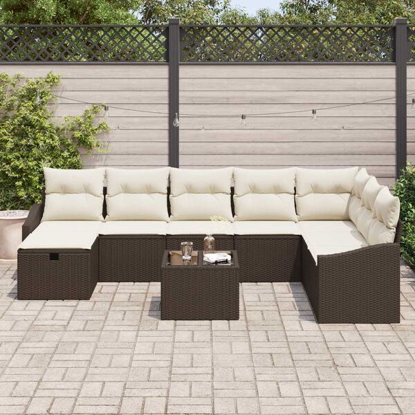 vidaXL Tr&auml;dg&aring;rdsoffset 9 pcs Brun 55 x 62 x 69 cm Poly rattan