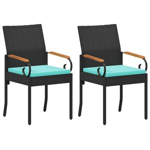 vidaXL Tr&auml;dg&aring;rdsstolar 2 pcs Svart och turkos Poly Rattan och Akacia