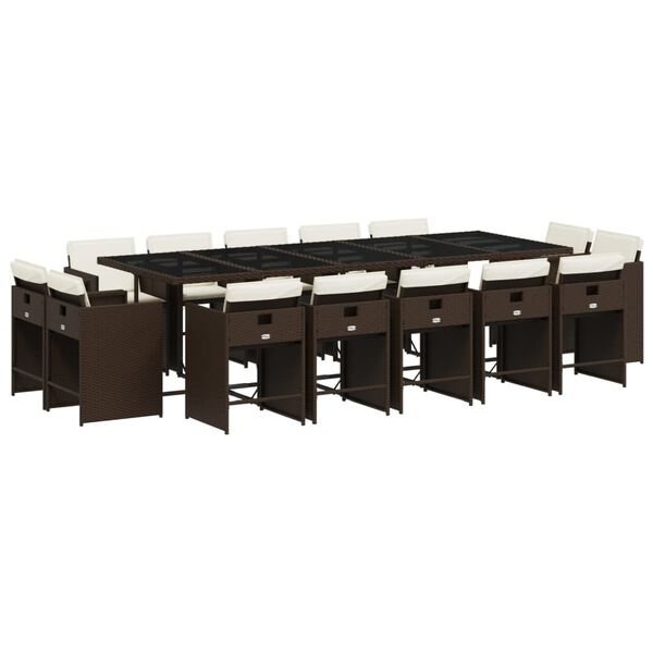 vidaXL Matgrupp f&ouml;r tr&auml;dg&aring;rden med dynor 15 delar brun konstrotting