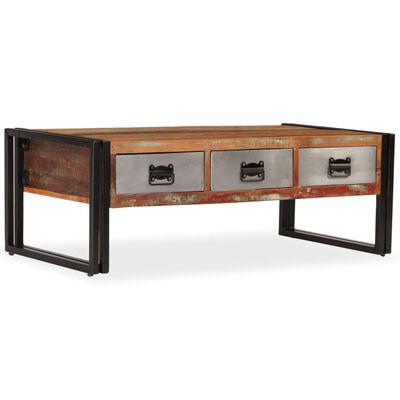 vidaXL Soffbord med 3 lådor massivt återvunnet trä 100x50x35 cm