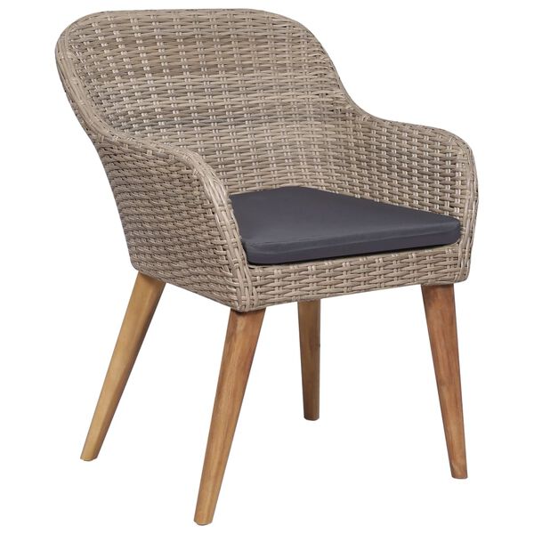 vidaXL Matgrupp f&ouml;r tr&auml;dg&aring;rden med dynor 5 delar konstrotting brun