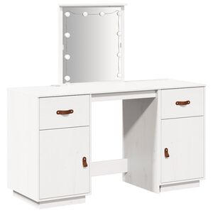 vidaXL Sminkbord med spegel LED vit massiv furu