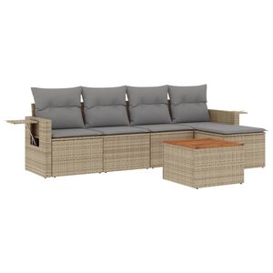 vidaXL Soffgrupp f&ouml;r tr&auml;dg&aring;rden med dynor 6 delar beige konstrotting