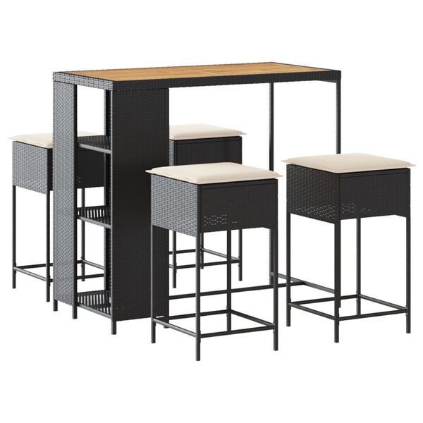 vidaXL Bargrupp f&ouml;r tr&auml;dg&aring;rden 5 delar med dynor svart konstrotting