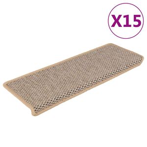 vidaXL Trappstegsmattor sj&auml;lvh&auml;ftande sisal 15 st 65x21x4 cm ljusbeige