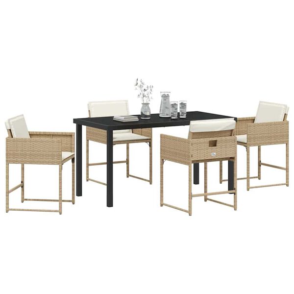vidaXL Tr&auml;dg&aring;rdsm&ouml;belset 5 pcs Beige konstrotting