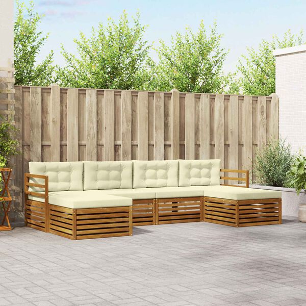 vidaXL Soffgrupper 6 pcs Naturlig och Gr&auml;dde Massivt Akaciatr&auml;