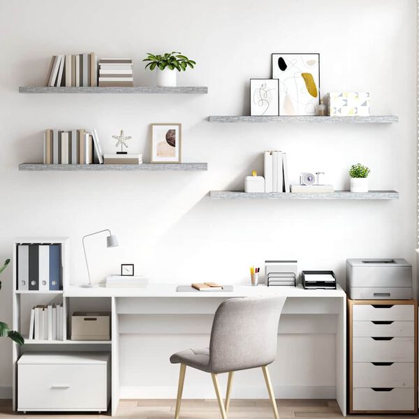 vidaXL Sv&auml;vande v&auml;gghyllor 4 st betonggr&aring; 120x23,5x3,8 cm MDF