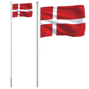 vidaXL Danmarks flagga med flaggst&aring;ng 6,08 m aluminium
