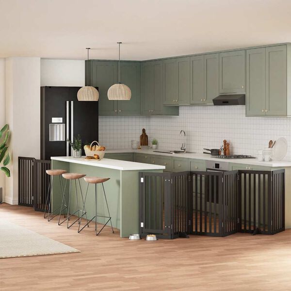 vidaXL Hundgrind med d&ouml;rr vikbar 9 paneler svart 450 cm poppel