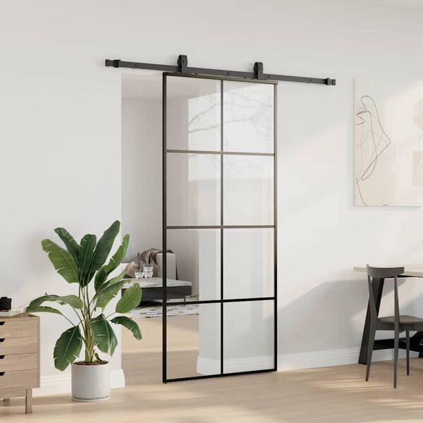 vidaXL Skjutd&ouml;rr med beslag svart 90x205 cm ESG-glas