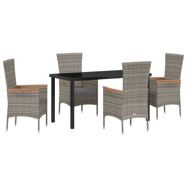 vidaXL Tr&auml;dg&aring;rdsm&ouml;belset med kudde 5 pcs Gr&aring; Pulverlackerat st&aring;l