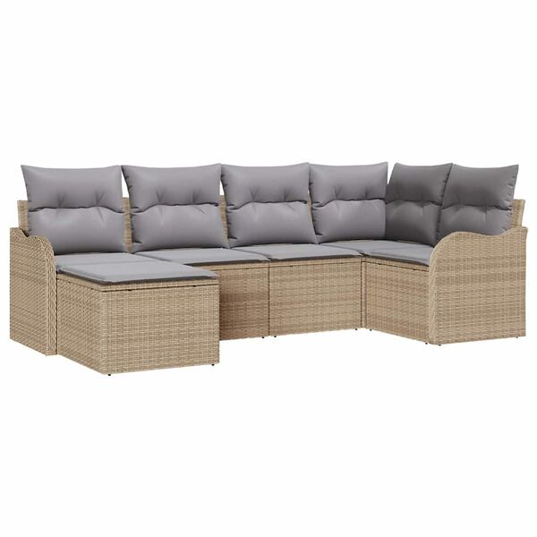 vidaXL Tr&auml;dg&aring;rdsoffset med kudde 6 pcs beige och ljusgr&aring; Poly rattan