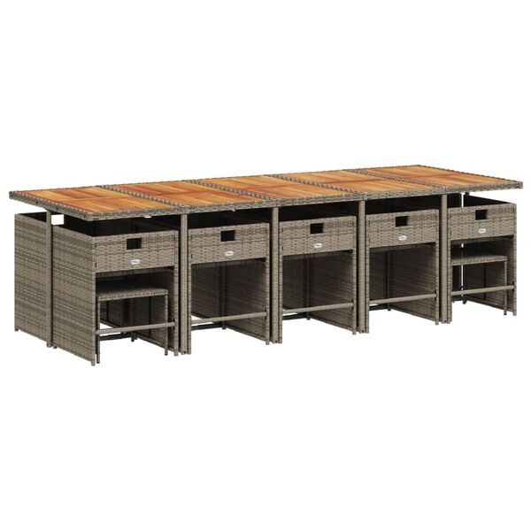 vidaXL Matgrupp f&ouml;r tr&auml;dg&aring;rden med dynor 15 delar gr&aring; konstrotting