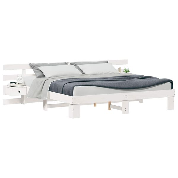 vidaXL S&auml;ngram med huvudgavel Vit 200 x 200 cm Massiv furu