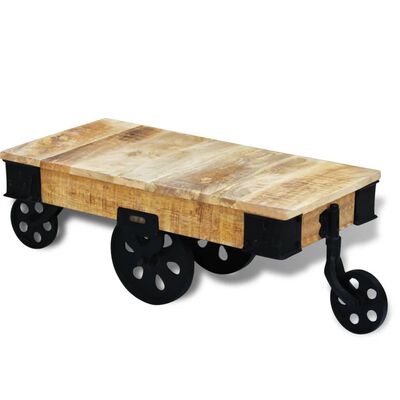 vidaXL Soffbord med hjul industriell stil mangoträ
