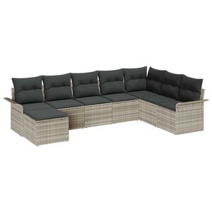 vidaXL Tr&auml;dg&aring;rdsoffset med kudde med lagring 8 pcs Ljusgr&aring; Poly rattan