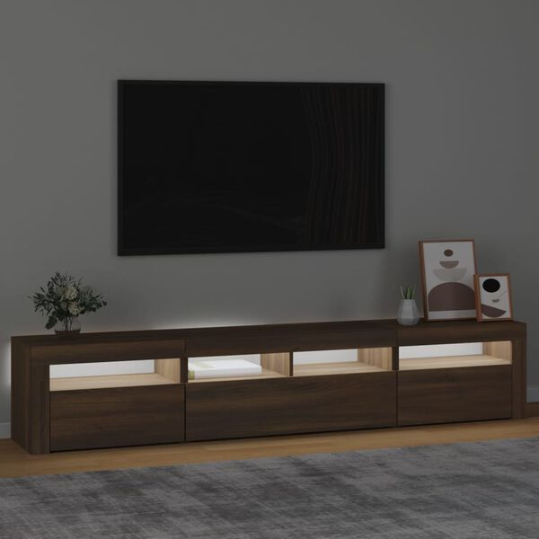 vidaXL Tv-b&auml;nk med LED-belysning brun ek 210x35x40 cm