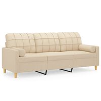 vidaXL 3-sits soffa med prydnadskuddar gräddvit 180 cm tyg