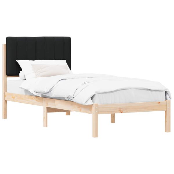 vidaXL S&auml;ngram med Kl&auml;dd Huvudgavel Svart 75 x 190 cm Massiv furu