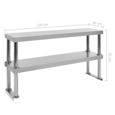 vidaXL Överhylla för arbetsbord 2 hyllplan 120x30x65 cm rostfritt stål