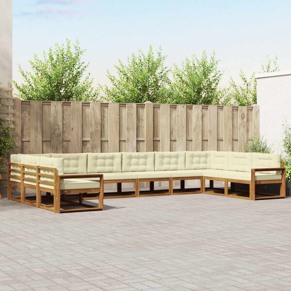 vidaXL Utomhussoffset med kudde 10 pcs Naturlig och Gr&auml;dde