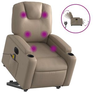 vidaXL Massagef&aring;t&ouml;lj med uppresningshj&auml;lp cappuccino konstl&auml;der