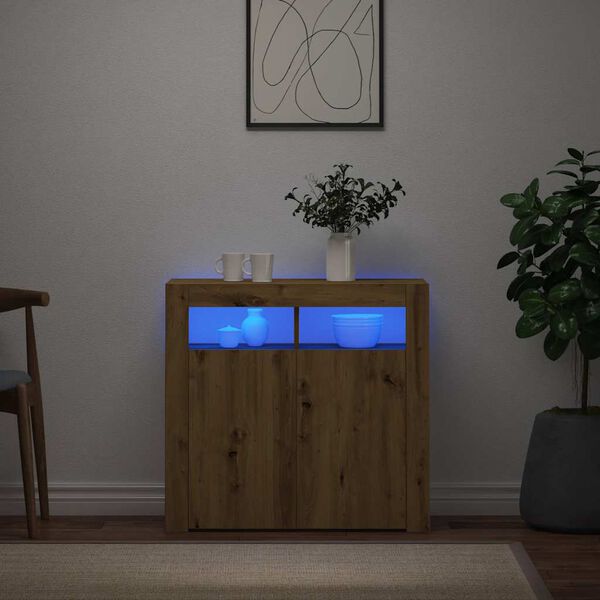 vidaXL Sk&auml;nk med LED-belysning artisan ek 80x35x75 cm konstruerat tr&auml;