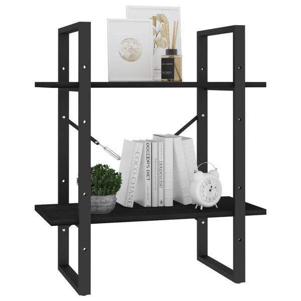 vidaXL Bokhylla 2 hyllplan svart 60x30x70 cm massiv furu