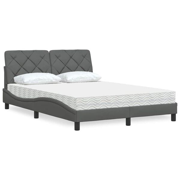 vidaXL Bed with Mattress Dark Grey 140x190 cm Fabric
