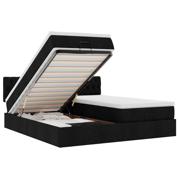 vidaXL Ottoman sängram med madrasser svart 200x200 cm tyg