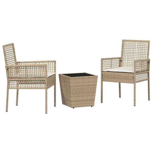 vidaXL Trädgårds Bistro Set 3 pcs Beige Poly rattan
