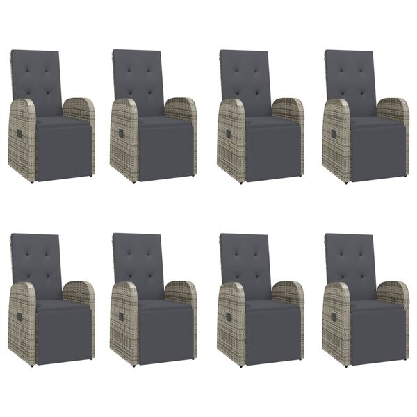 vidaXL Matgrupp för trädgården med dynor 9 delar grå konstrotting
