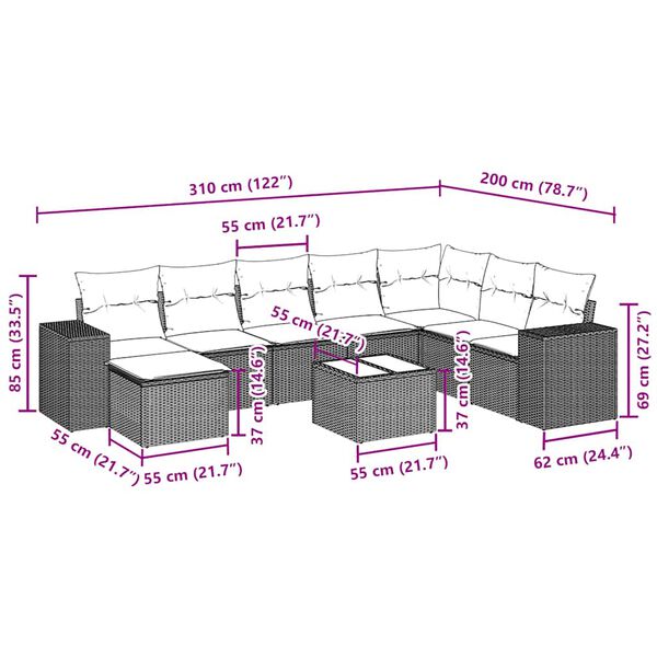 vidaXL Loungegrupp f&ouml;r tr&auml;dg&aring;rden m dynor 9 delar svart konstrottning