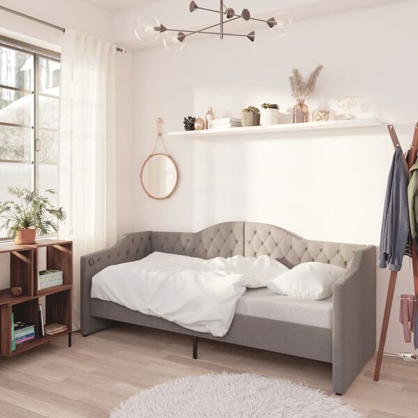 vidaXL Dagb&auml;dd med USB ljusgr&aring; tyg 90x200 cm