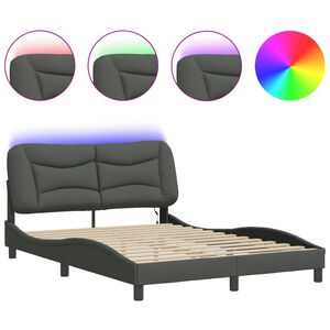 vidaXL Bed Frame with LED without Mattress "Hvar" Dark Grey 140x200 cm Fabric