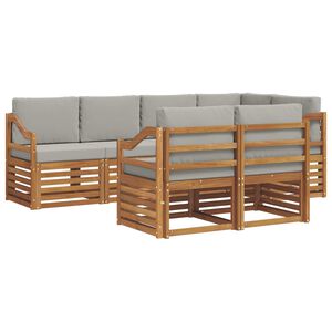 vidaXL Sektionsoffgrupp 7 pcs Naturlig och Ljus Gr&aring; Massivt Akaciatr&auml;