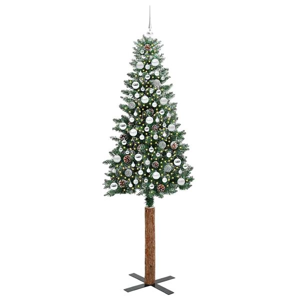vidaXL Smal julgran med 300 LED-lampor Gr&ouml;n 210 cm PVC och solid furu