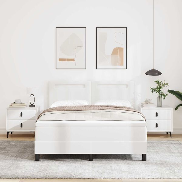 vidaXL B&auml;ddfj&auml;der med madrass Vit 160 x 200 cm Konstl&auml;der