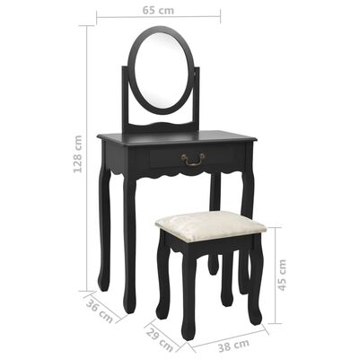 vidaXL Sminkbord med pall svart 65x36x128 cm kejsarträ MDF