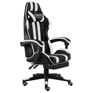 vidaXL Gamingstol med fotst&ouml;d svart och vit konstl&auml;der