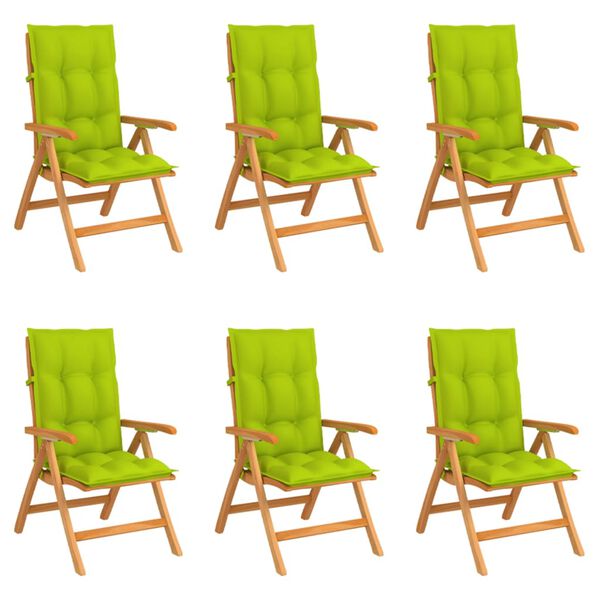 vidaXL Justerbara tr&auml;dg&aring;rdsstolar med dyna 6 st massiv teak