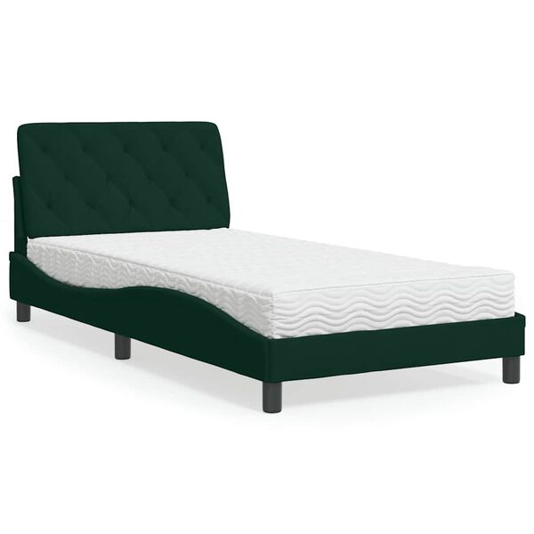 vidaXL Bed with Mattress Dark Green 100x200 cm Velvet