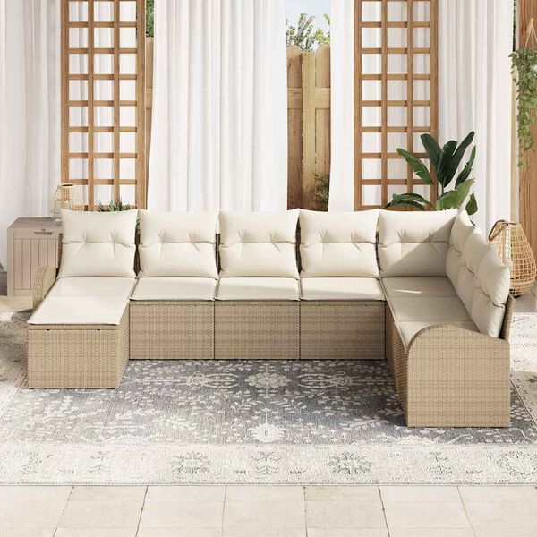 vidaXL Trädgårdsoffset med kudde 8 pcs Beige Poly Rattan