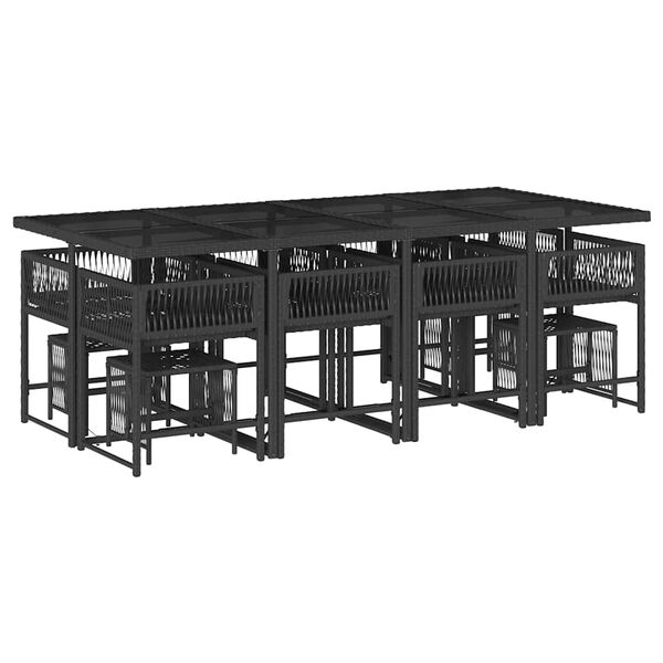 vidaXL Matgrupp f&ouml;r tr&auml;dg&aring;rden med dynor 13 delar svart konstrotting