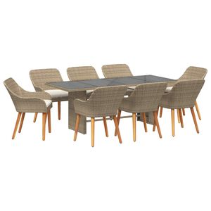 vidaXL Tr&auml;dg&aring;rdsm&ouml;belset med kudde 9 pcs Beige konstrotting