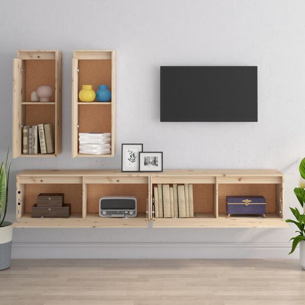 vidaXL Tv-bänk 4 st massiv furu