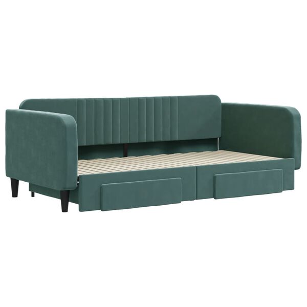 vidaXL Dagb&auml;dd utdragbar med l&aring;dor m&ouml;rkgr&ouml;n 100x200 cm sammet