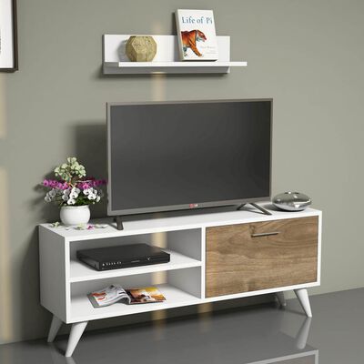 Homemania TV-bänk Party 120x29,7x48,6 cm vit och valnötsträ